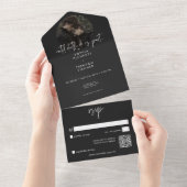 Dark Moody minimale mot foto QR code bruiloft All In One Uitnodiging (Afscheurbaar)