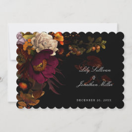 Dark Moody Night Autumn Floral Wedding RSVP Kaart