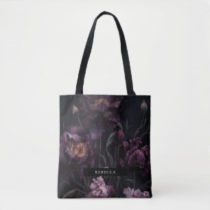 Dark Moody Paarse Dramatische Bloemen Bruidsmeisje Draagtas