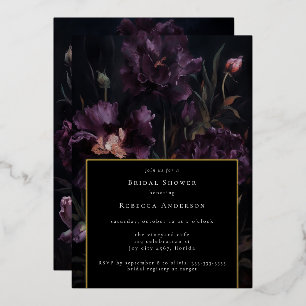 Dark Moody Paarse Gotische Bloemen Vrijgezellenfee Folie Uitnodiging
