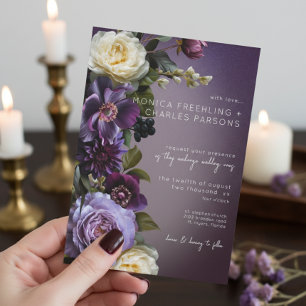 Dark Moody Paarse & Lavendel Bloemen Modern Bruilo Kaart
