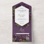 Dark Moody Paarse Waterverf Bloemen QR Code All In One Uitnodiging (Binnen)