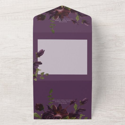 Dark Moody Paarse Waterverf Bloemendiner All In One Uitnodiging (Buitenkant)