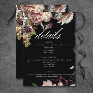 Dark Moody Pastel Opulent Bloemen Zwart Details Informatiekaartje