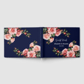 Dark moody pink and red roses navy blue wedding gastenboek (Volledig)