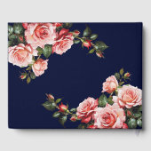 Dark moody pink and red roses navy blue wedding gastenboek (Achterkant)