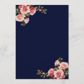 Dark moody pink and red roses navy blue wedding menu (Achterkant)