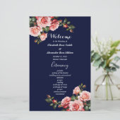 Dark moody pink red roses navy wedding program (Staand voorkant)