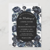 Dark Moody Romantic Blue Floral Faire-part de mari (Devant)