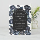 Dark Moody Romantic Blue Floral Faire-part de mari (Debout devant)