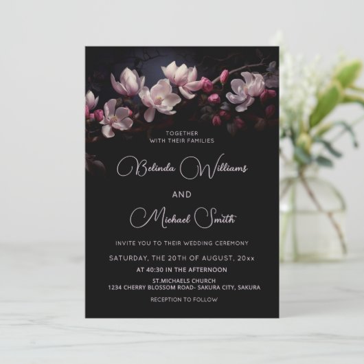 Dark Moody Romantic Magnolia Flowers Kaart (Staand voorkant)