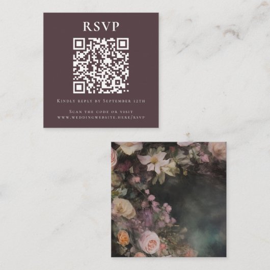 Dark Moody Romantische Floral QR Code Bruiloft Onl Informatiekaartje (Voorkant / Achterkant)