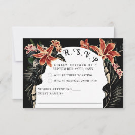 Dark Moody RSVP Card Botanische Vintage bruiloft