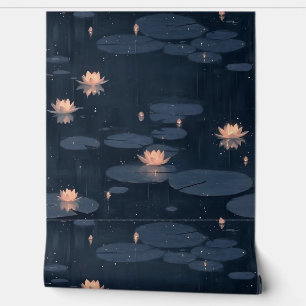 Dark Moody Water Lily Pond Natuur Behang
