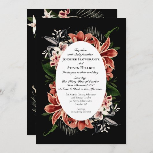 Dark Moody Wedding Invitation QR Code Botanisch Kaart (Voorkant / Achterkant)