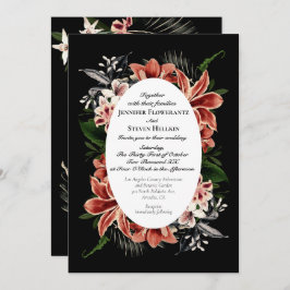 Dark Moody Wedding Invitation QR Code Botanisch Kaart