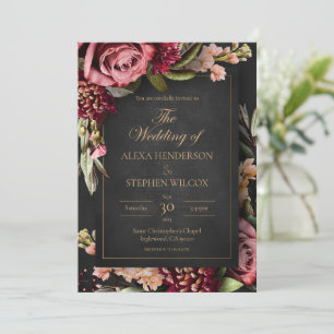 Dark Moody Winter Floral Wedding Invitation Kaart