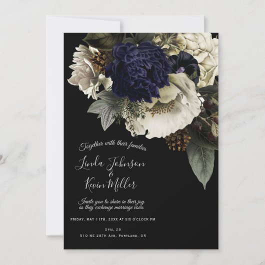 Dark Moody Winter Floral Wedding Kaart (Voorkant)