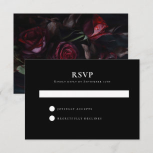 Dark Moody Zwart Romantische Rozen Huwelijk Eenvou RSVP Kaartje