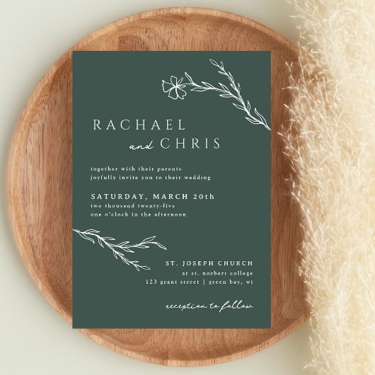 Dark Moss Emerald Green Modern Stenciled Botanical Kaart