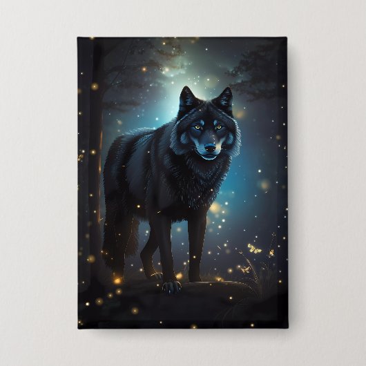 Dark Mysterious Black Wolf Button (Voorkant)
