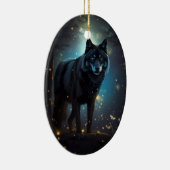Dark Mysterious Black Wolf Keramisch Ornament (Rechts)