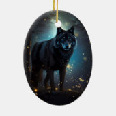 Dark Mysterious Black Wolf Keramisch Ornament (Achterkant)