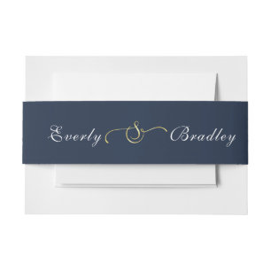 Dark Navy Achtergrond Wit Script Goud Ampersand Uitnodigingen Wikkel