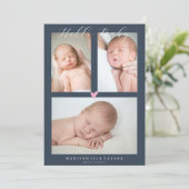 Dark Navy Blue Hello Baby Faire-part de naissance (Debout devant)