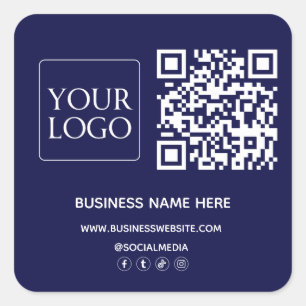 Dark Navy Blue QR Code Business Logo Website Vierkante Sticker