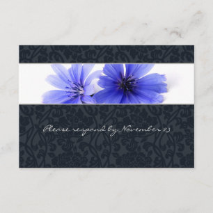 Dark Navy Floral Damask rsvp met envelop Kaartje