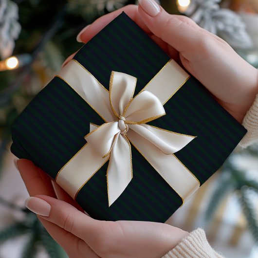 Dark Navy & Green Striped Cadeaupapier