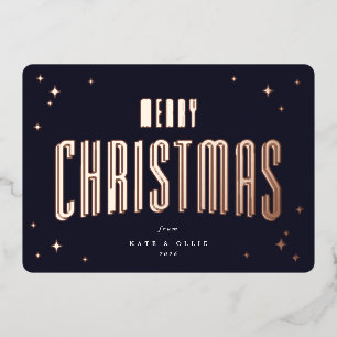 Dark Navy Merry Christmas Retro Sterren Flat Folie Feestdagenkaart