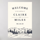 Dark Navy Mountain Sketch Mariage Affiche de bienv (Devant)