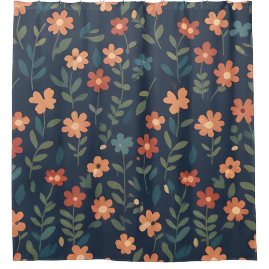 Dark Navy Simple Meadow Douchegordijn (Voorkant)