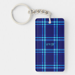 Dark Navy & Turquoise Plaid Sleutelhanger