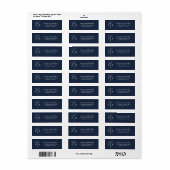 Dark Navy White Monogram Floral Accent Address Etiket (Full Sheet)