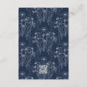 Dark Navy White Wildflower QR Code Detail Wedding Informatiekaartje (Achterkant)
