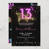 Dark Neon Lumière 13ème anniversaire Invitation (Devant / Derrière)