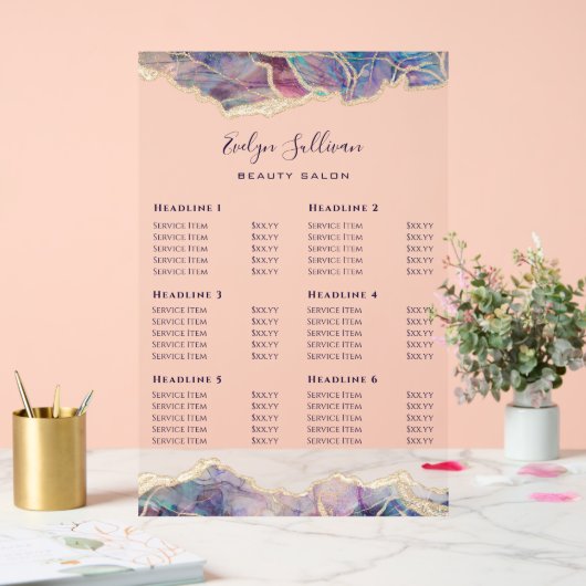 Dark Opal Design prijslijst Acryl Bord (Huwelijk)