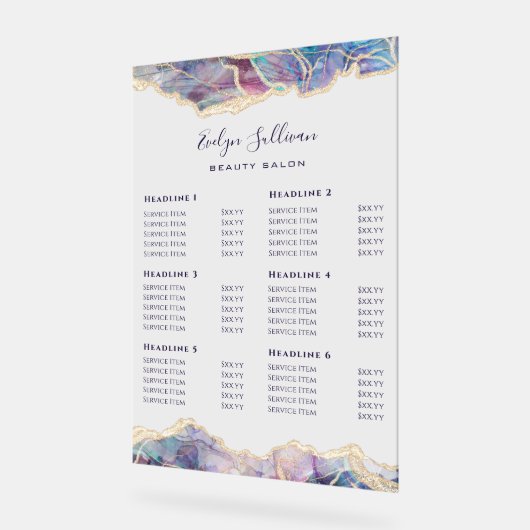 Dark Opal Design prijslijst Acryl Bord (Hoek)