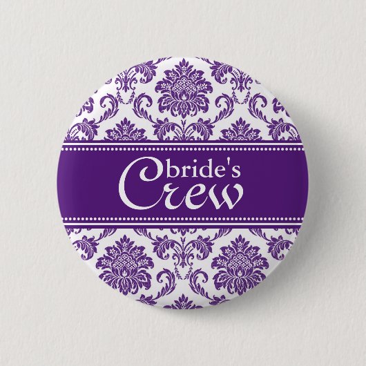 Dark Orchid Damask Bride's Crew Button (Voorkant)