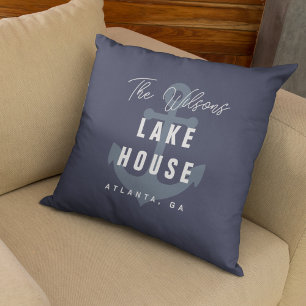 Dark Paarse Anchor Lake House Custom Family Name Kussen