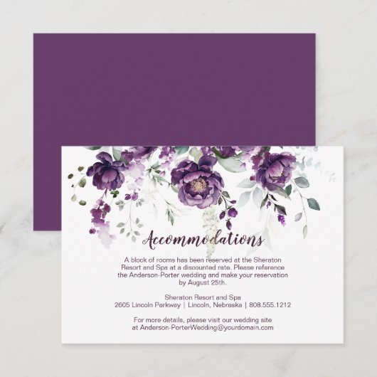 Dark Paarse pioenen downloadbare behuizing Kaart (Voorkant / Achterkant)