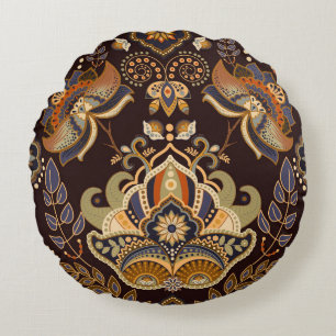 Dark Paisley: Bloemen Indische naadloos. Rond Kussen