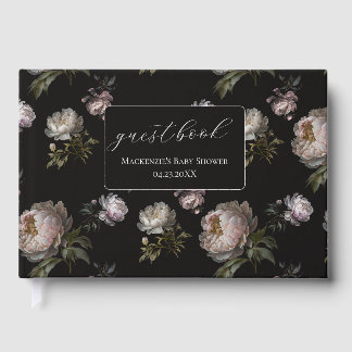 Dark Peony Floral Baby Shower Guest Book Gastenboek