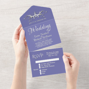 Dark Periwinkle en White Tri Fold w Rsvp Wedding All In One Uitnodiging