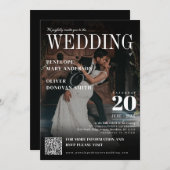 Dark Photo Magazine QR Code Elegant Boho Wedding Kaart (Voorkant / Achterkant)