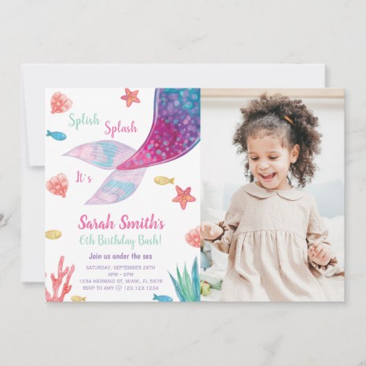 Dark Pink Mermaid Tail Birthday Uitnodiging (Voorkant)