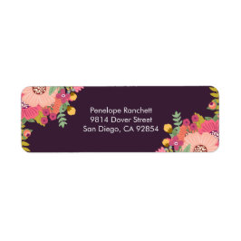 Dark Plum and Florals Return Address Label